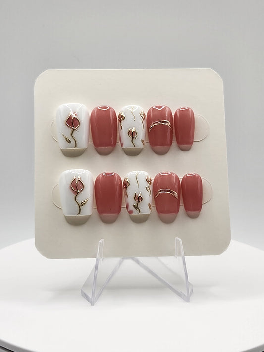 Tulip Blush | Short Coffin Press-On Nails