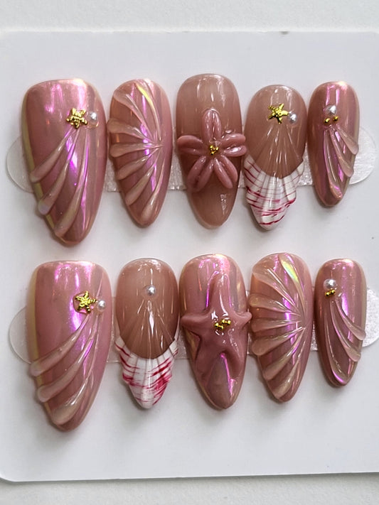 Ocean Pearl Medium Almond Press-On Nails | Size Medium