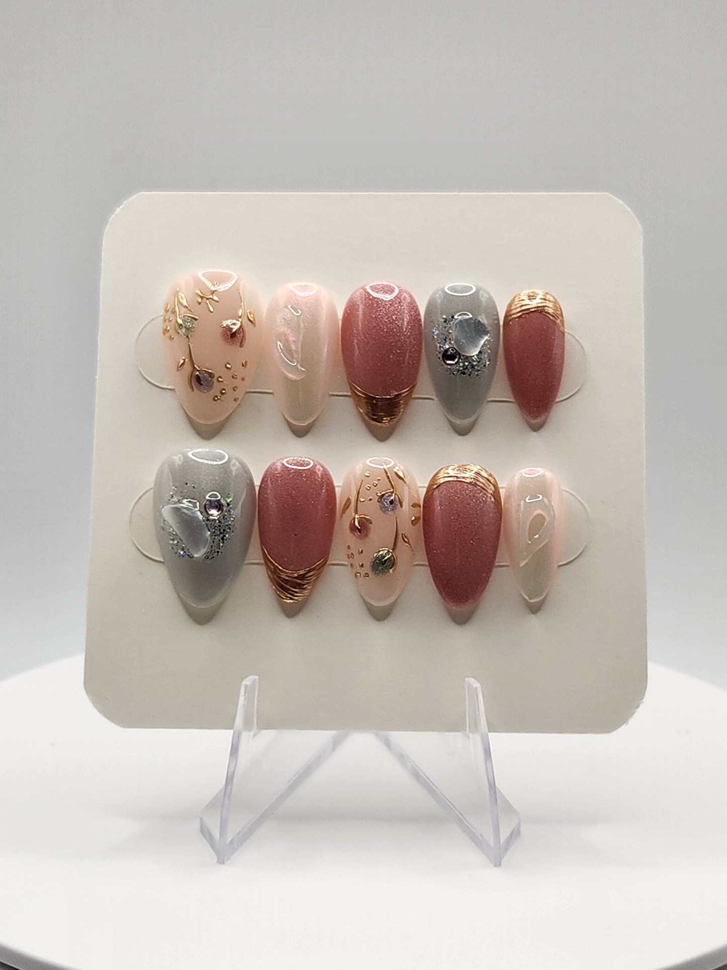 Gilded Petals - Short Almond Press-On Nails