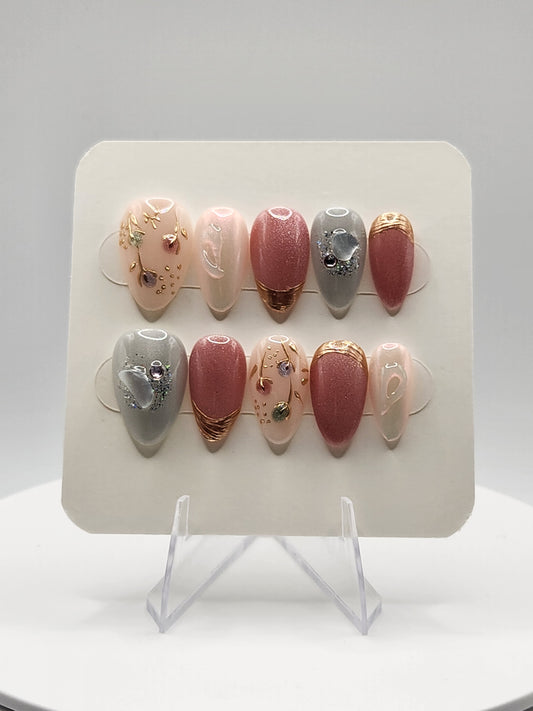 Gilded Petals - Short Almond Press-On Nails