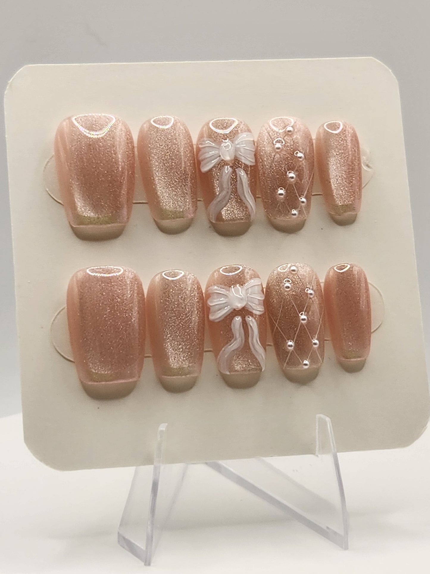 Ribbon & Pearl Press-On Nails