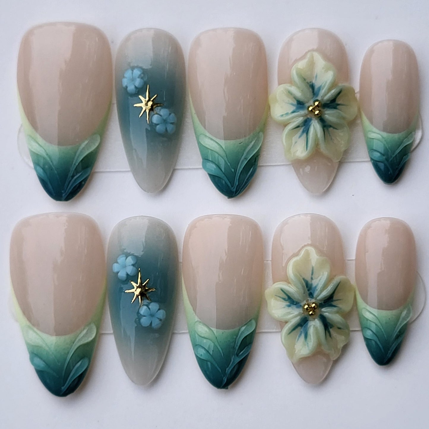 Jade Bloom Medium Almond Press-On Nails | Size Medium