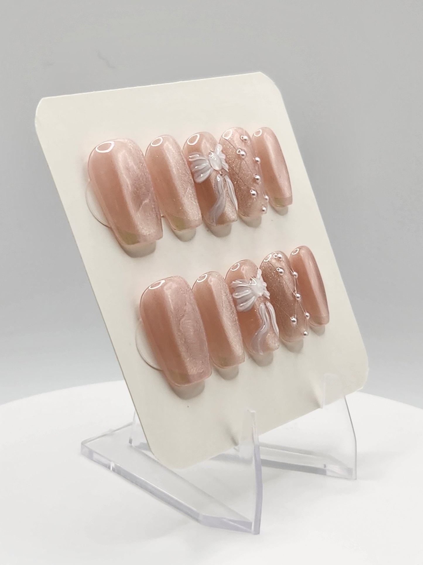 Ribbon & Pearl Press-On Nails