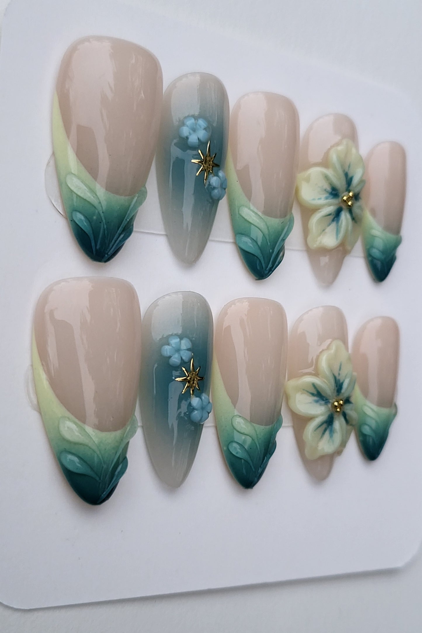 Jade Bloom Medium Almond Press-On Nails | Size Medium