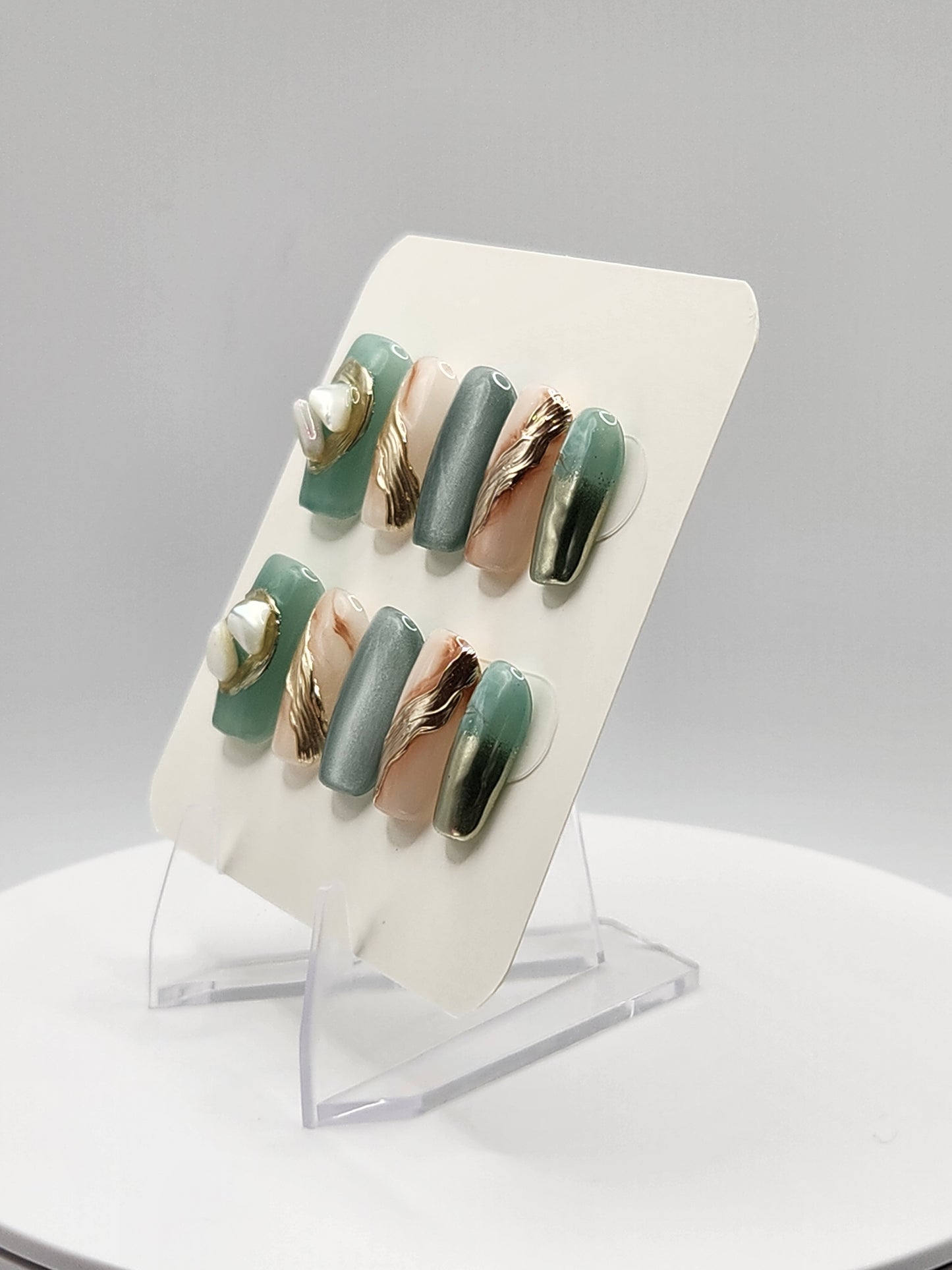 Jade Marble - Short Coffin Press-On Nails