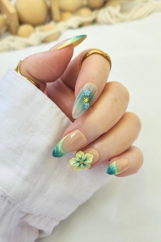 Jade Bloom Medium Almond Press-On Nails | Size Medium